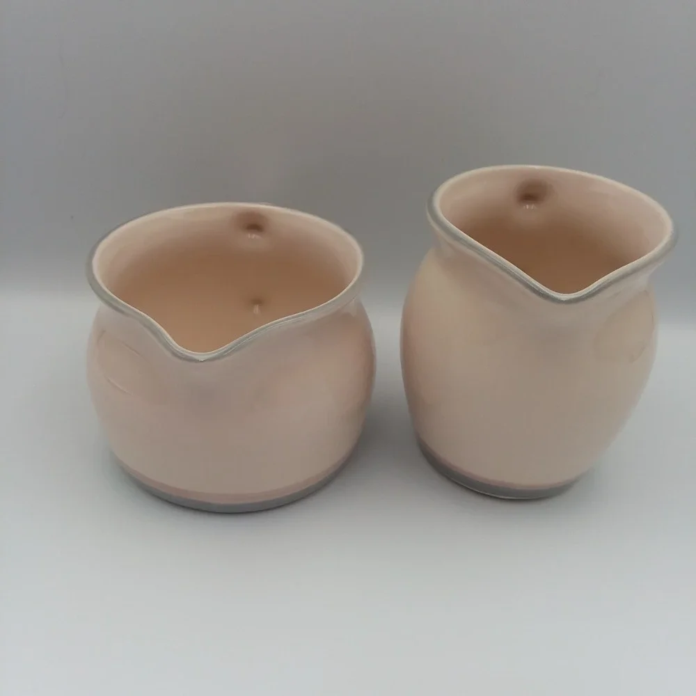Pfaltzgraff Creamer & Sugar Bowl No Lid Set Pink‎ Stripe Stoneware Kitchen Decor